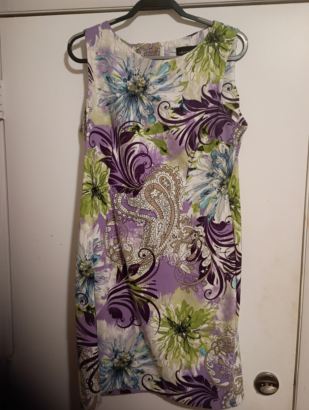 connected apparel Sleeveless Paisley Floral Shift Dress in Purple, Green, Blue